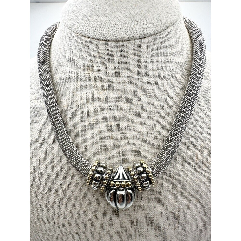 Vintage Two Tone Heart Mesh Necklace Magnetic Closure 17”